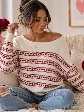 PINK Victoria’s Secret Heart Fair Isle Sweater M NWT